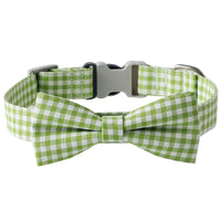 HKM-395027 Checkered Dog Collar with Bow Tie - Cotton Polyester, Available in Multiple Colors