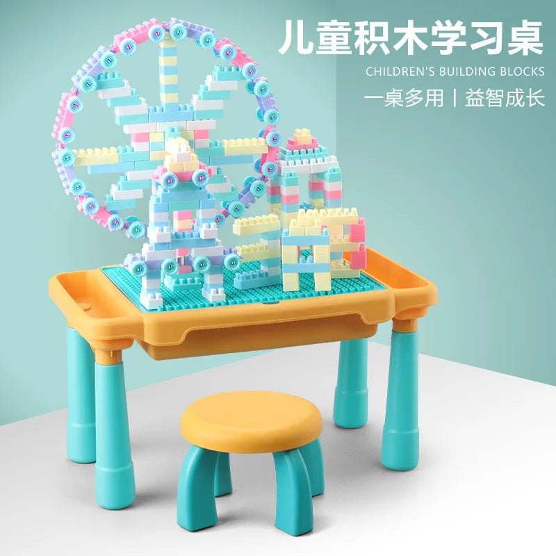 KTX-395155 Interactive 208-Piece DIY Building Blocks Table with Storage for Kids - Educational and Fun Learning Toy