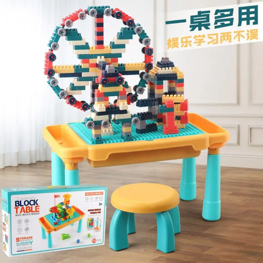 KTX-395155 Interactive 208-Piece DIY Building Blocks Table with Storage for Kids - Educational and Fun Learning Toy