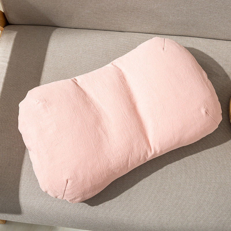 HKM-395283 Children's Mini Lumbar Support Pillow - Solid Color All Cotton Latex - Beige, Pink, Blue, Brown, Gray