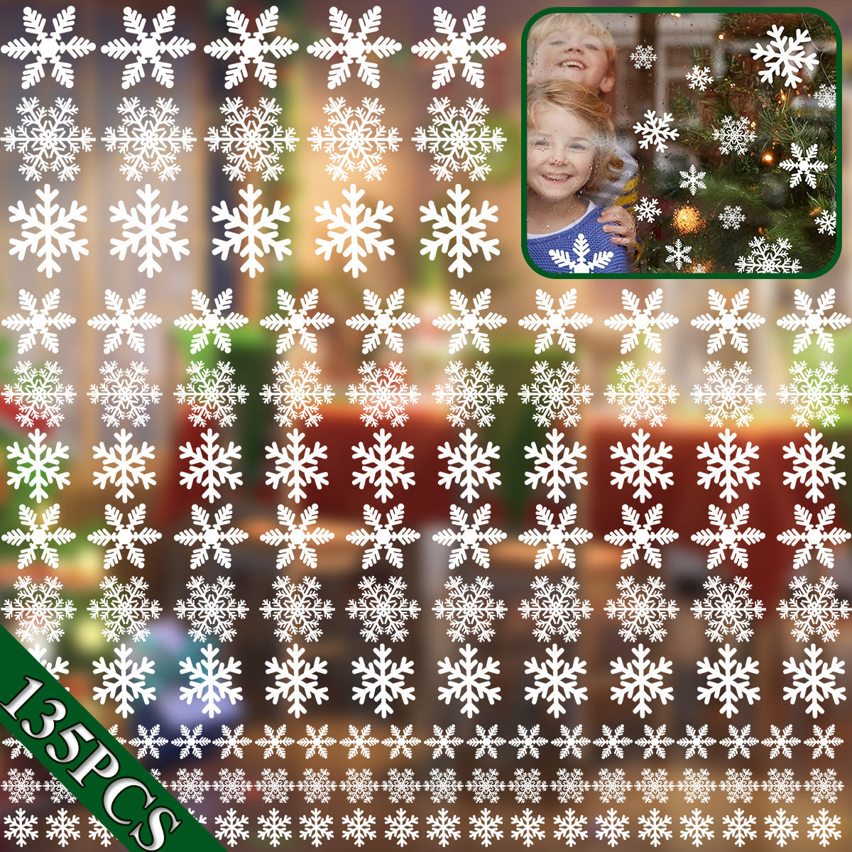 KTX-395411 White Snowflake Window Clings - 135 Pcs Static Stickers for Christmas and Winter Decorations