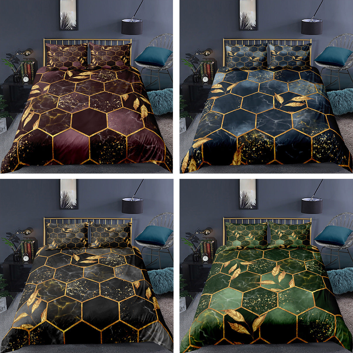 HKM-395475 Digital Printing Geometric Quilt Cover Set - 3-Piece Bedding Collection
