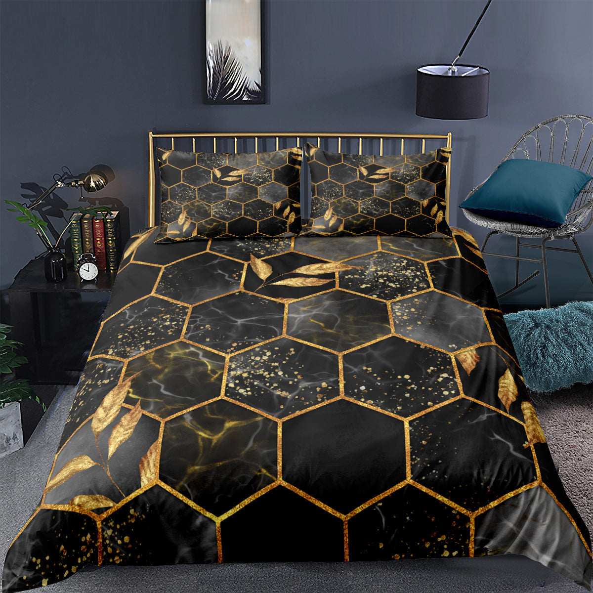 HKM-395475 Digital Printing Geometric Quilt Cover Set - 3-Piece Bedding Collection