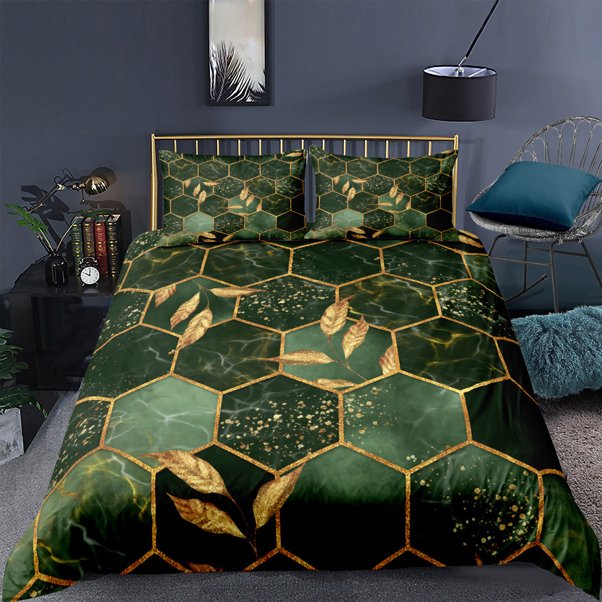 HKM-395475 Digital Printing Geometric Quilt Cover Set - 3-Piece Bedding Collection