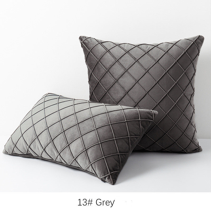 HKM-395603 Diamond Plaid Velvet Pillowcase - Plush 45X45cm Cushion Cover for Living Room, Bedroom, and More