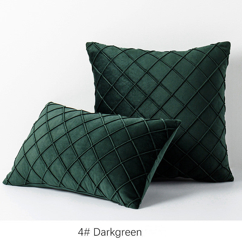 HKM-395603 Diamond Plaid Velvet Pillowcase - Plush 45X45cm Cushion Cover for Living Room, Bedroom, and More