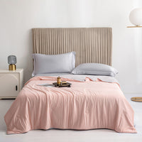 HKM-395795 Icy Silk Cool Summer Quilt in Sky Blue, Bean Paste, Avocado Green, Light Purple - Washable Polyester Fiber