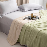 HKM-395795 Icy Silk Cool Summer Quilt in Sky Blue, Bean Paste, Avocado Green, Light Purple - Washable Polyester Fiber