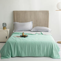 HKM-395795 Icy Silk Cool Summer Quilt in Sky Blue, Bean Paste, Avocado Green, Light Purple - Washable Polyester Fiber