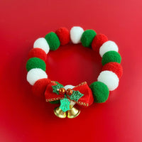 HKM-395987 Christmas Plush Ball Dog Cat Collar with Soft Elasticity and Bow – Festive Pet Neck Accessory