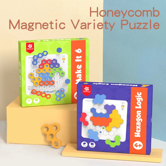HKM-396051 Colorful Magnetic Hexagon Tangram Puzzle - Educational Brain Teaser for Kids 5-7 Years