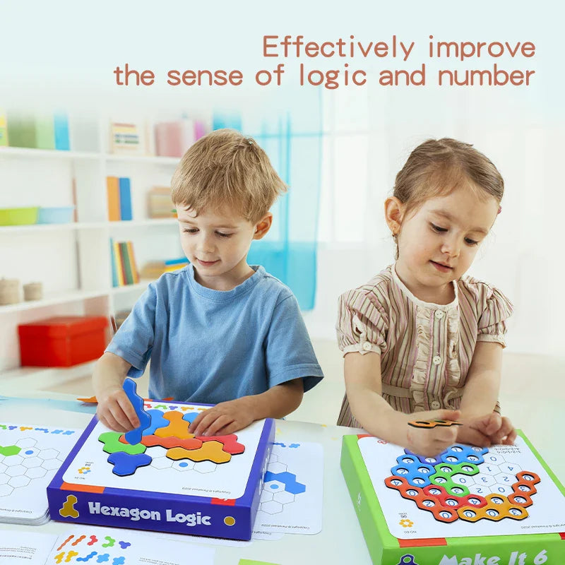 HKM-396051 Colorful Magnetic Hexagon Tangram Puzzle - Educational Brain Teaser for Kids 5-7 Years