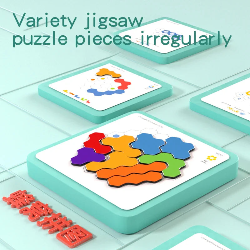 HKM-396051 Colorful Magnetic Hexagon Tangram Puzzle - Educational Brain Teaser for Kids 5-7 Years