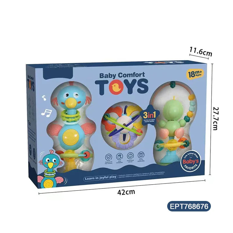 HKM-396115 Soft Musical Rattle Teether Ball Set for Toddlers - Ages 0 to 4 Years, Safe Plastic Design