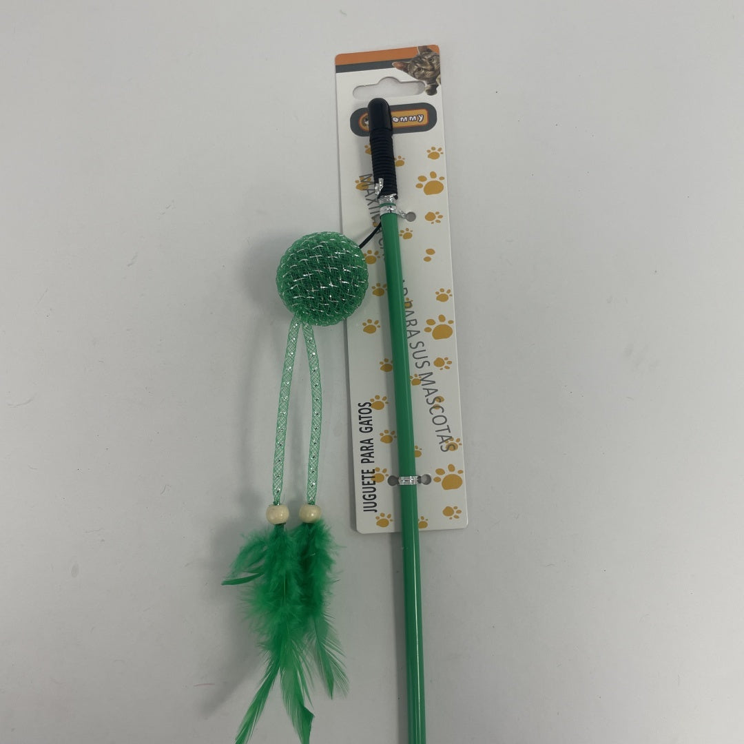 HKM-396307 Small Ball Cat Teaser with Colorful Chicken Feathers for Interactive Play