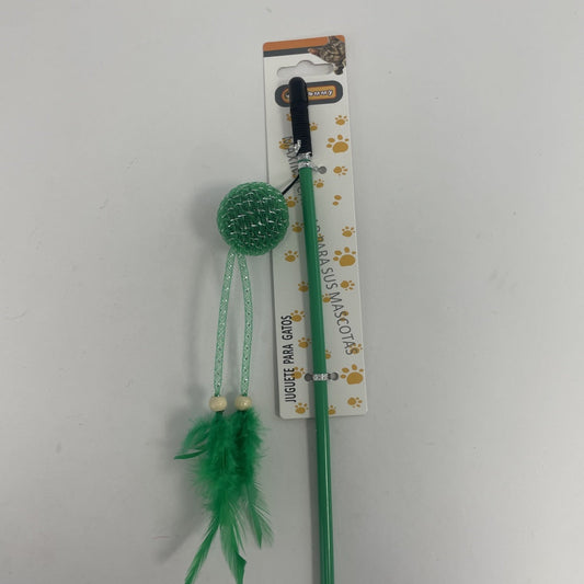 HKM-396307 Small Ball Cat Teaser with Colorful Chicken Feathers for Interactive Play