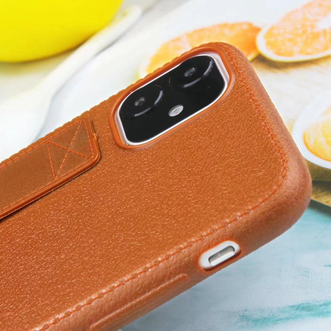 HKM-396563 Imitation Leather Back Cover Compatible with iPhone Models - Simple Solid Color Design