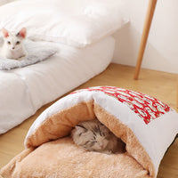 HKM-396755 Removable and Washable Cat Litter Nest - Soft PP Cotton and Lamb Cashmere, Available in Red and Blue, Sizes S, M, L