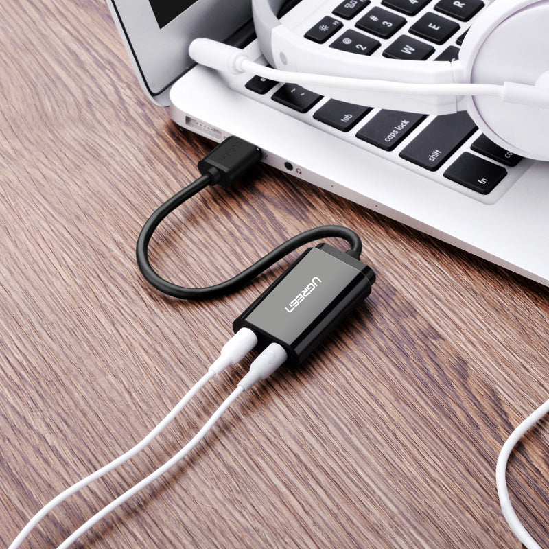 HKM-396819 USB External Sound Card Adapter with 3.5mm Headphone Jack, 1.5m Cable Length, Plug and Play