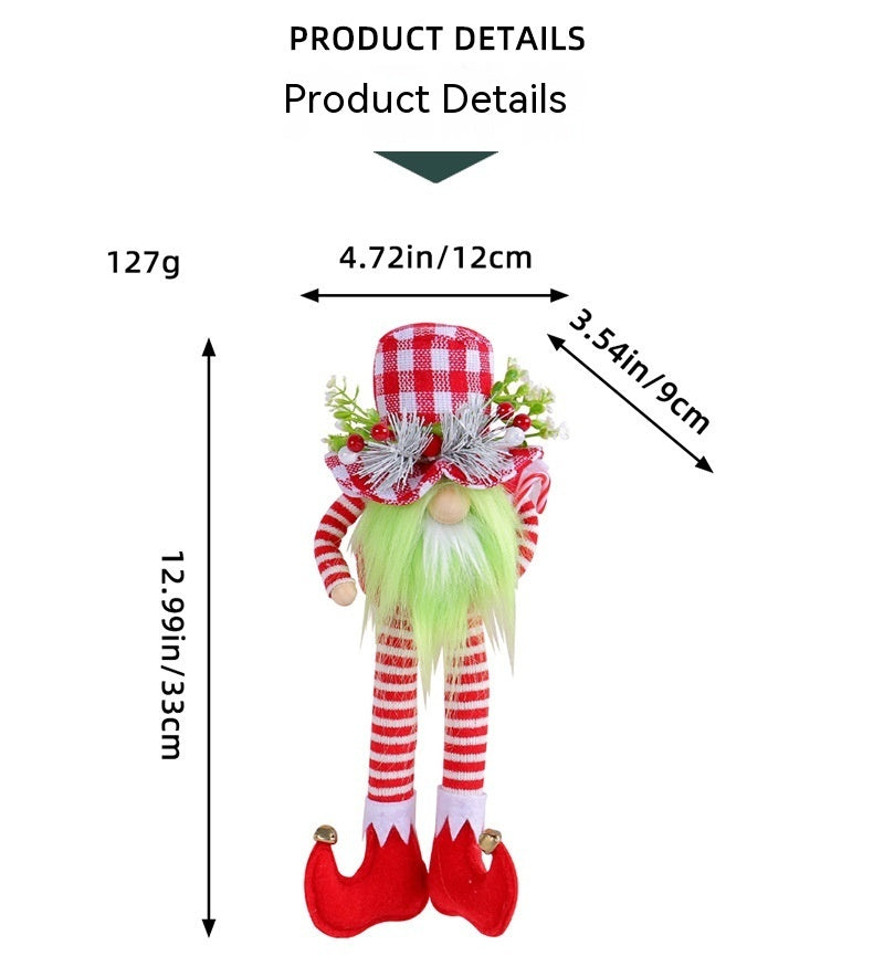 HKM-397075 Christmas Long-Legged Doll with Green Beard for Festive Home Decoration