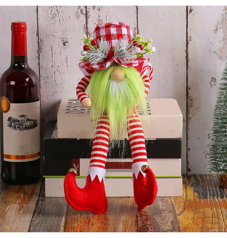 HKM-397075 Christmas Long-Legged Doll with Green Beard for Festive Home Decoration