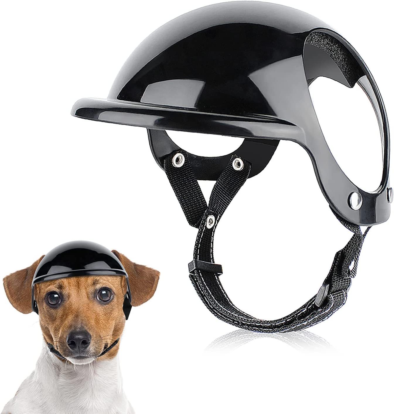 HKM-397075 Dog Motorcycle Helmet with Stickers and Bamboo Dragonfly Accessories - Black, Durable ABS+PC+Polyester Material