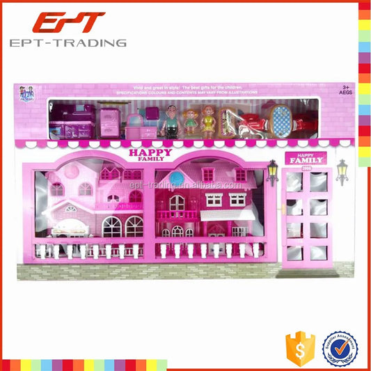 HKM-397267 Girls Dollhouse Furniture Toy Set for Ages 5 to 7, Plastic Playhouse with 12-Piece Accessories