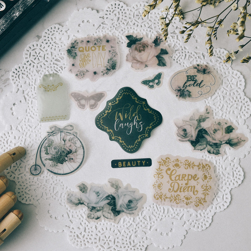 HKM-397395 Vintage Handcrafted Acid Paper Sticker Set - 45 Unique Designs