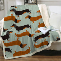 HKM-397459 Navy Blue Dachshund Pattern Woolen Blanket - Flannel Fabric, Multiple Sizes for All Seasons