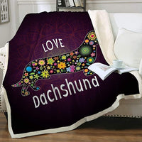 HKM-397459 Navy Blue Dachshund Pattern Woolen Blanket - Flannel Fabric, Multiple Sizes for All Seasons