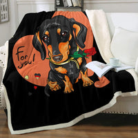 HKM-397459 Navy Blue Dachshund Pattern Woolen Blanket - Flannel Fabric, Multiple Sizes for All Seasons