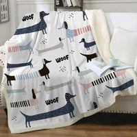HKM-397459 Navy Blue Dachshund Pattern Woolen Blanket - Flannel Fabric, Multiple Sizes for All Seasons