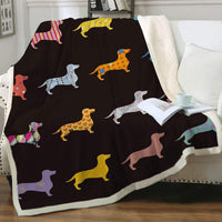 HKM-397459 Navy Blue Dachshund Pattern Woolen Blanket - Flannel Fabric, Multiple Sizes for All Seasons