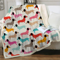 HKM-397459 Navy Blue Dachshund Pattern Woolen Blanket - Flannel Fabric, Multiple Sizes for All Seasons