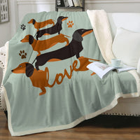 HKM-397459 Navy Blue Dachshund Pattern Woolen Blanket - Flannel Fabric, Multiple Sizes for All Seasons
