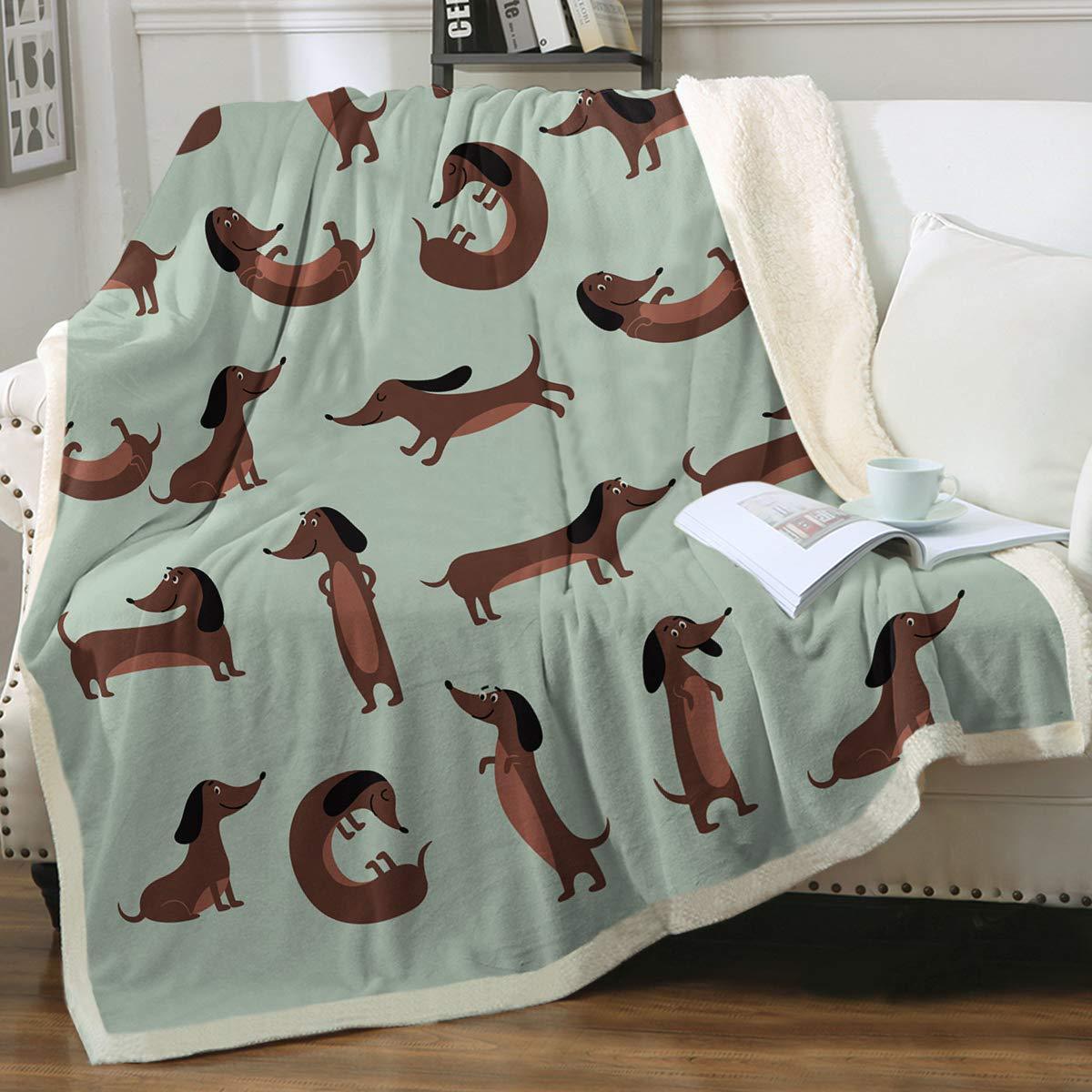HKM-397459 Navy Blue Dachshund Pattern Woolen Blanket - Flannel Fabric, Multiple Sizes for All Seasons