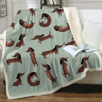 HKM-397459 Navy Blue Dachshund Pattern Woolen Blanket - Flannel Fabric, Multiple Sizes for All Seasons