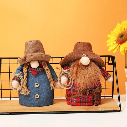 KTX-397715 Cowboy Rudolph Stuffed Doll Ornament - Soft Plush Toy for Kids, 17 cm, Dwarf Design