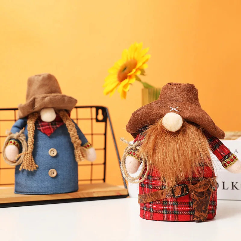 KTX-397715 Cowboy Rudolph Stuffed Doll Ornament - Soft Plush Toy for Kids, 17 cm, Dwarf Design