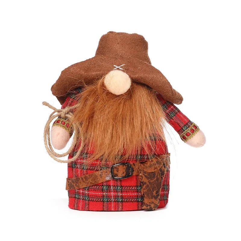 KTX-397715 Cowboy Rudolph Stuffed Doll Ornament - Soft Plush Toy for Kids, 17 cm, Dwarf Design