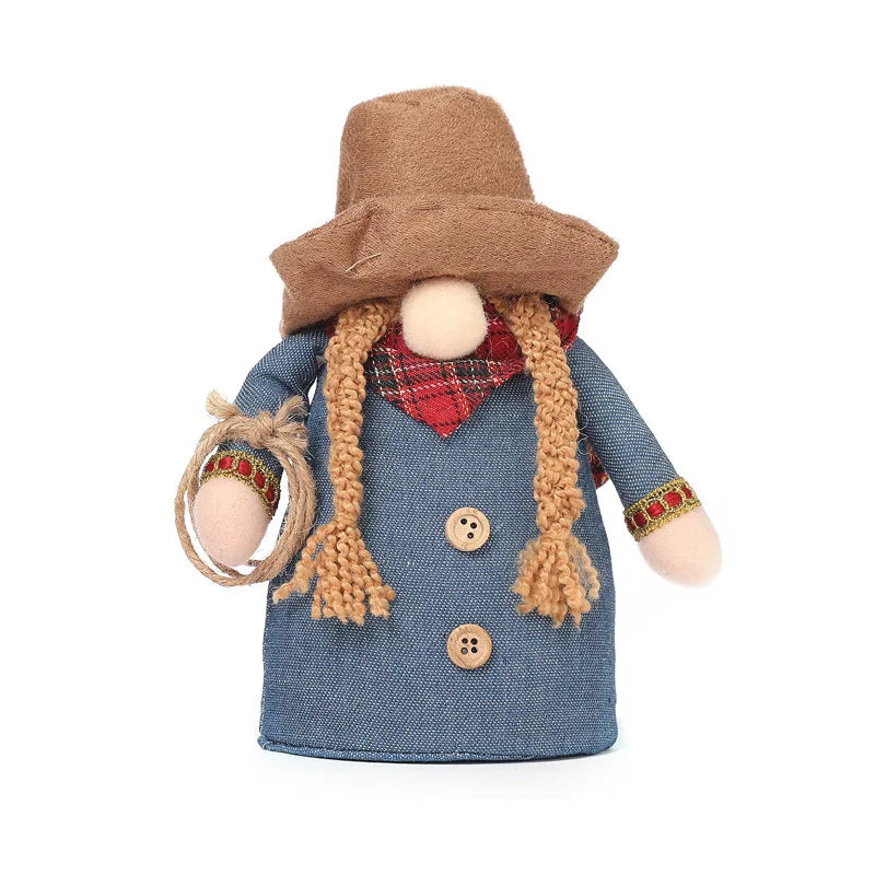 KTX-397715 Cowboy Rudolph Stuffed Doll Ornament - Soft Plush Toy for Kids, 17 cm, Dwarf Design