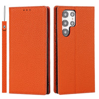 HKM-397715 Genuine Litchi Leather Case for Galaxy S24 Ultra - Multiple Colors Available