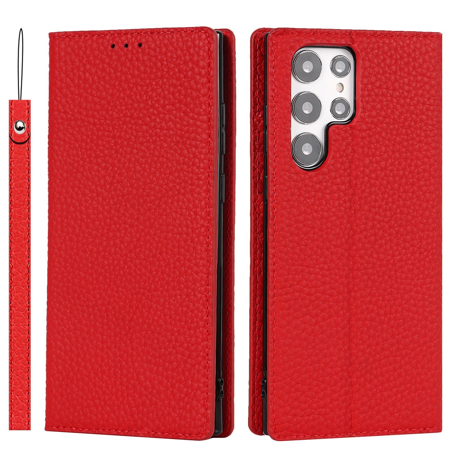 HKM-397715 Genuine Litchi Leather Case for Galaxy S24 Ultra - Multiple Colors Available
