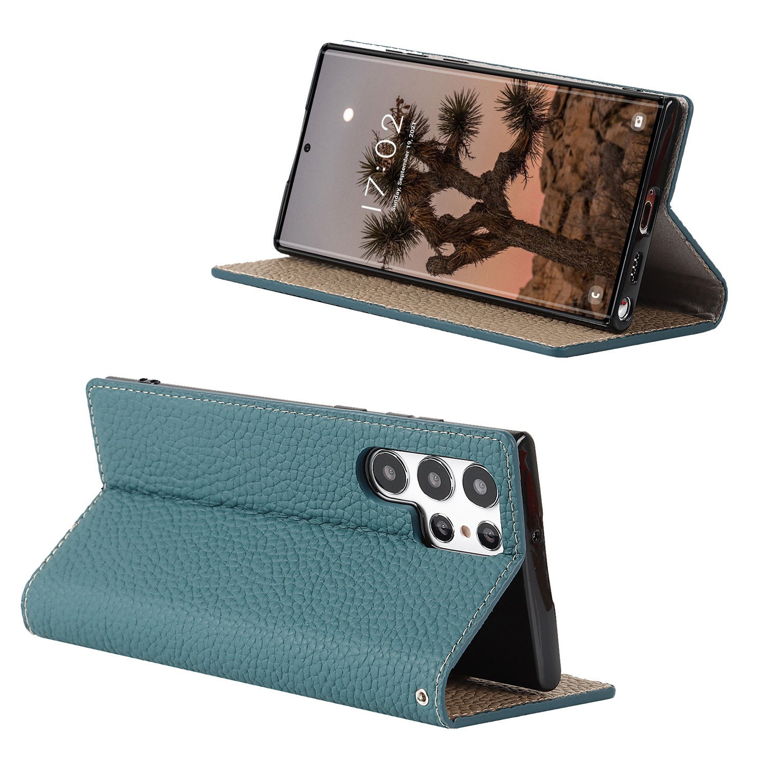 HKM-397715 Genuine Litchi Leather Case for Galaxy S24 Ultra - Multiple Colors Available