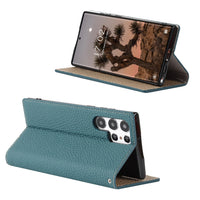 HKM-397715 Genuine Litchi Leather Case for Galaxy S24 Ultra - Multiple Colors Available