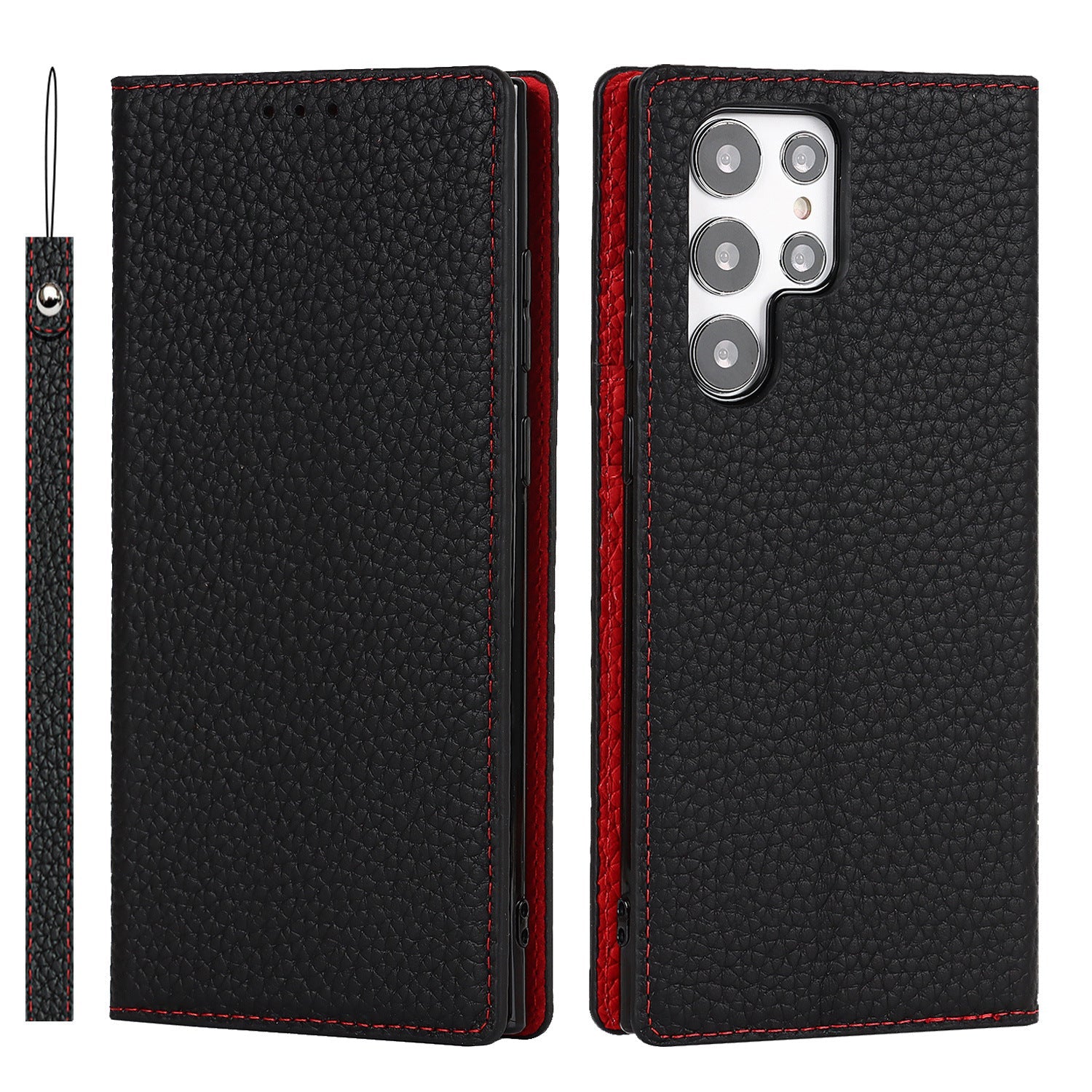 HKM-397715 Genuine Litchi Leather Case for Galaxy S24 Ultra - Multiple Colors Available