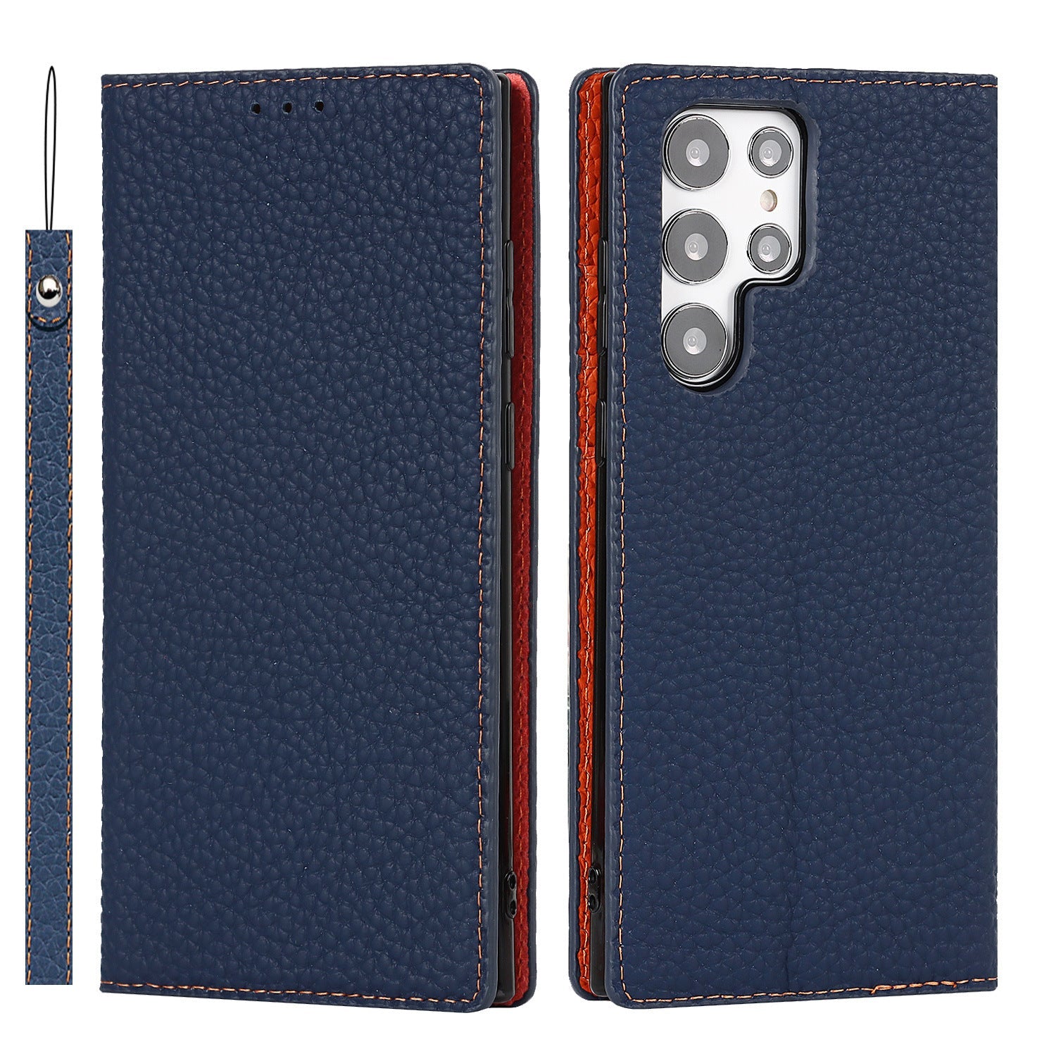 HKM-397715 Genuine Litchi Leather Case for Galaxy S24 Ultra - Multiple Colors Available