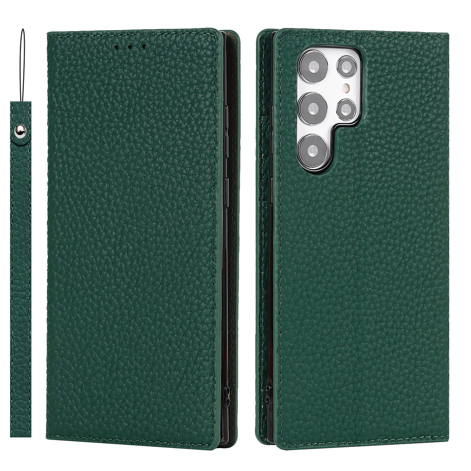 HKM-397715 Genuine Litchi Leather Case for Galaxy S24 Ultra - Multiple Colors Available
