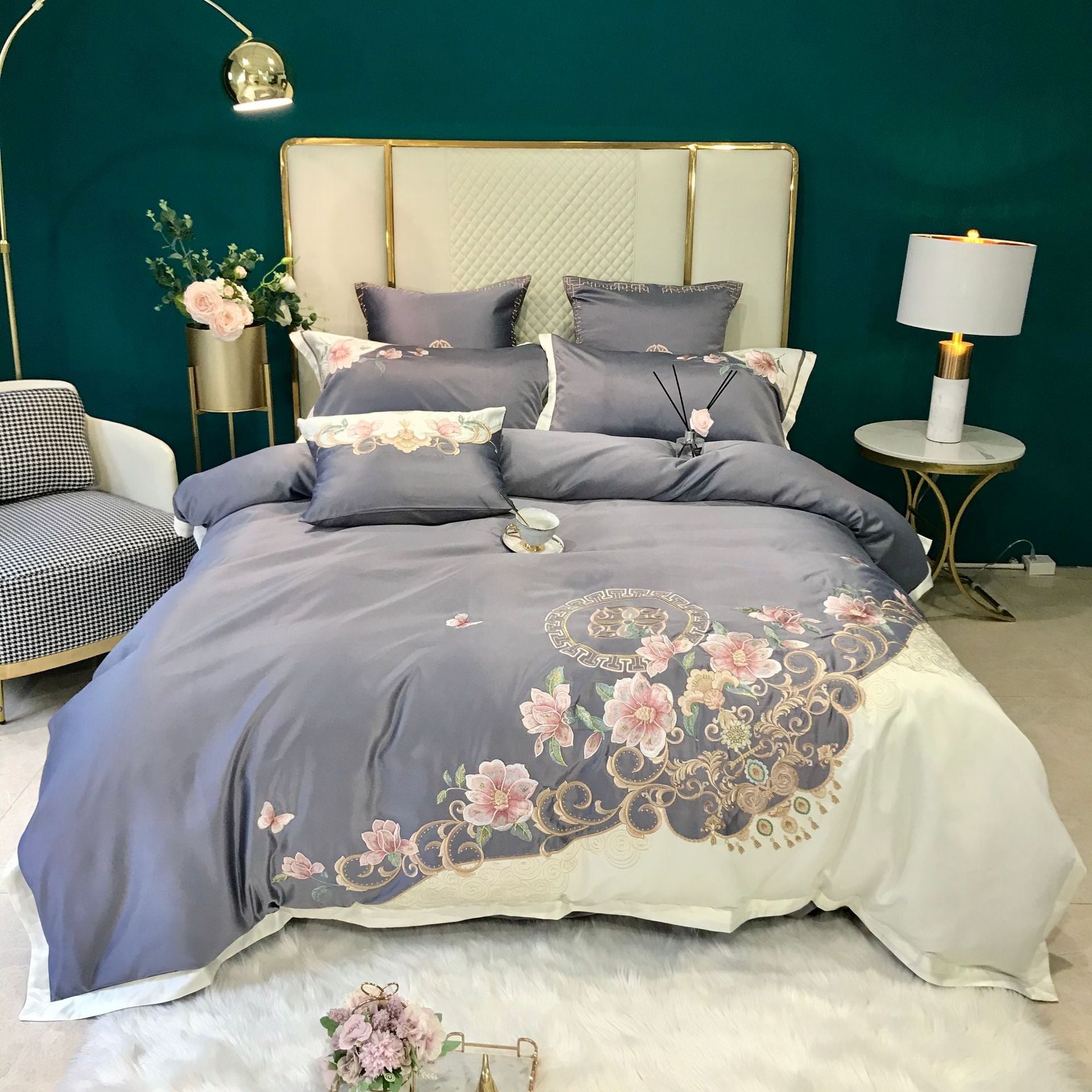 HKM-397779 Color-Blocked Cotton Embroidered Quilt Cover Set, Available in Various Sizes and Colors