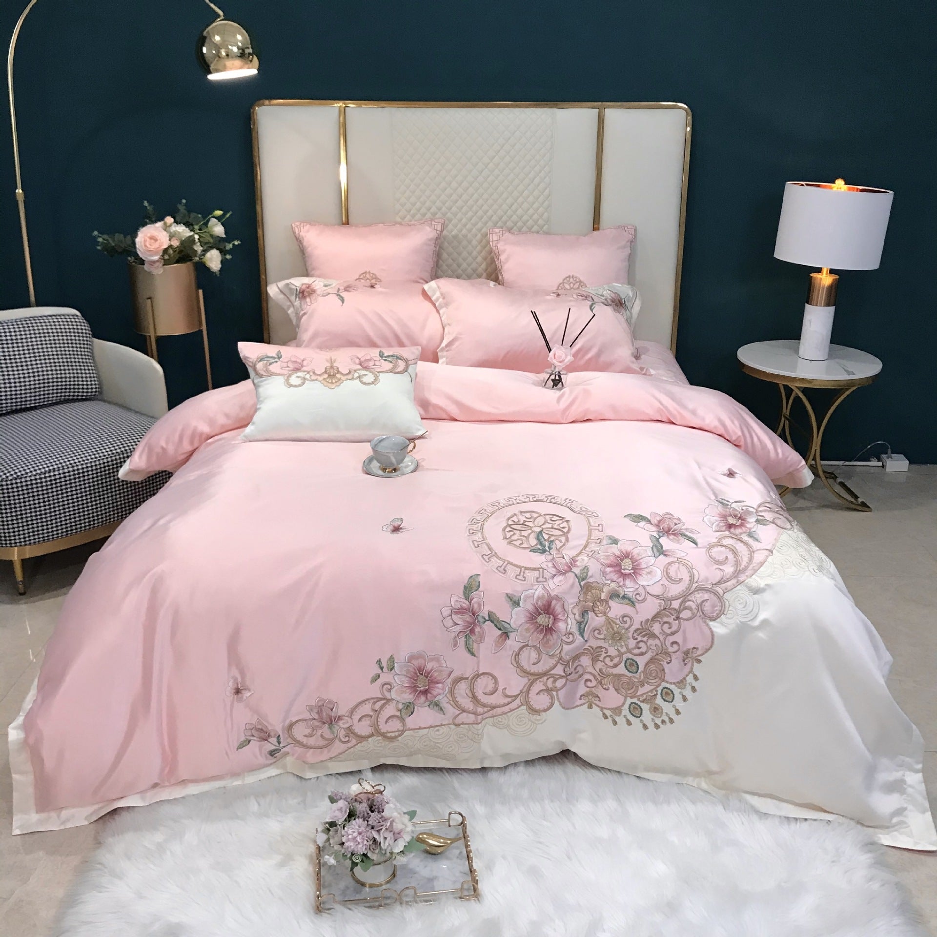 HKM-397779 Color-Blocked Cotton Embroidered Quilt Cover Set, Available in Various Sizes and Colors